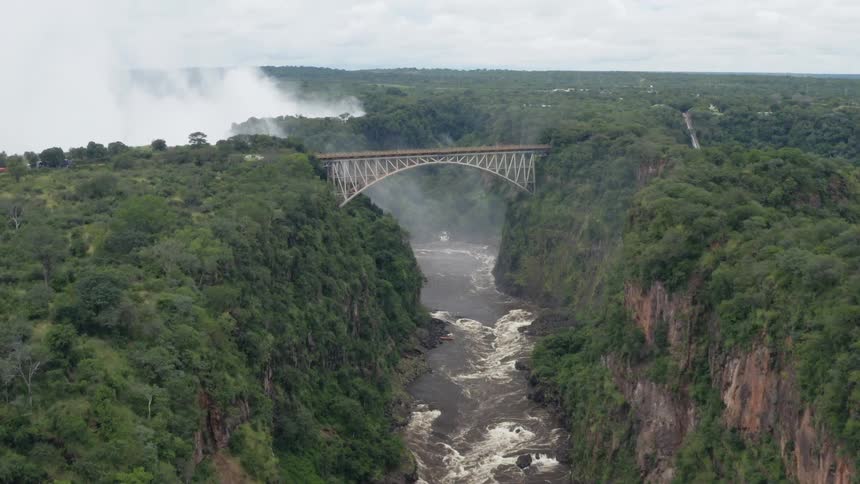 Aerial view of a bridge over a river canyon