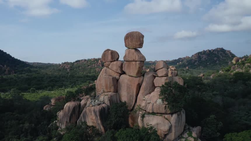 Rock formation in african forest aerial