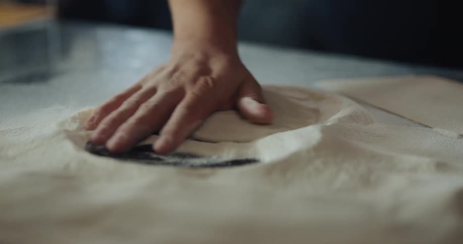 A person is preparing dough in their kitchen