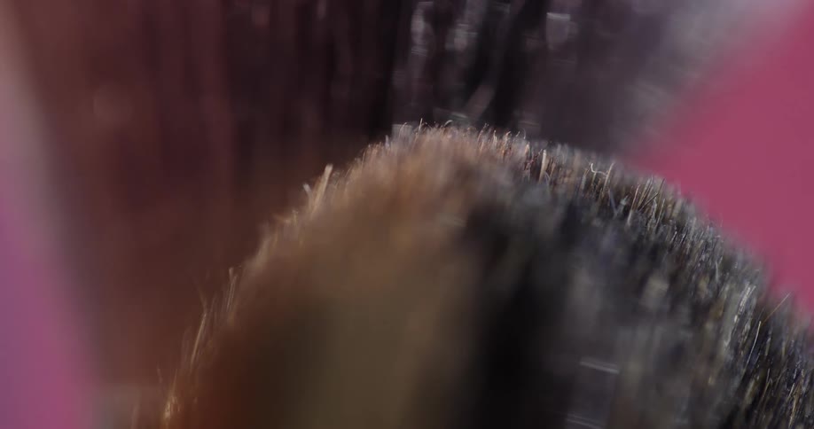 Close up view of the bristles on paint brushes