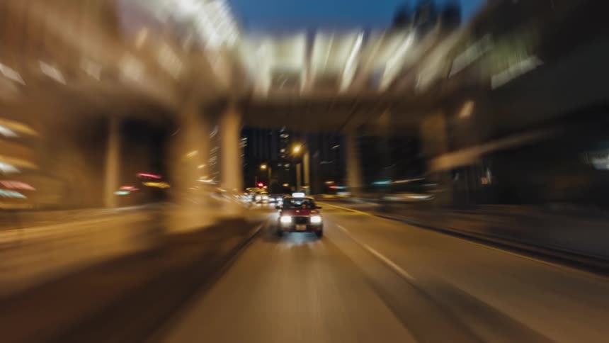 Vehicles travel through the city