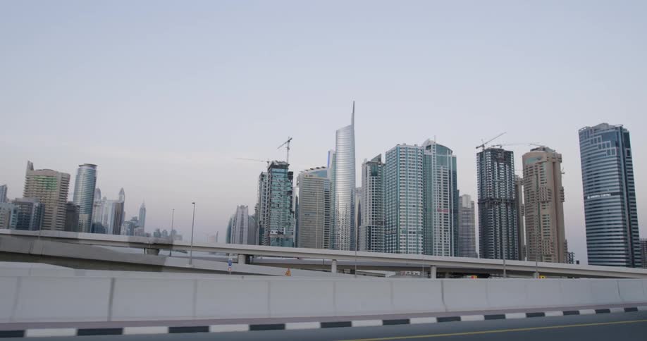 Tall buildings line the city