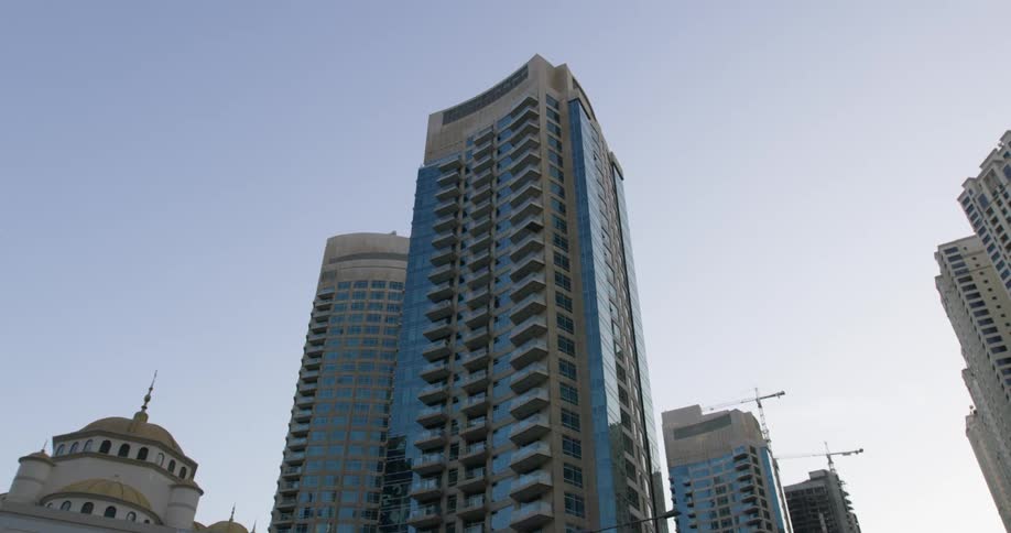Buildings and skyscrapers in a city on a clear morning