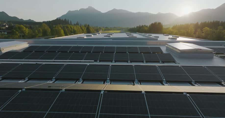 The roof is covered with solar panels