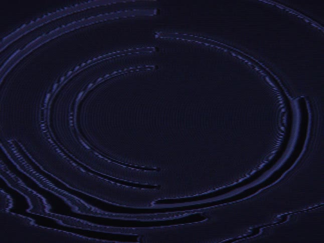 Blue circles and waves flickering on a warped screen