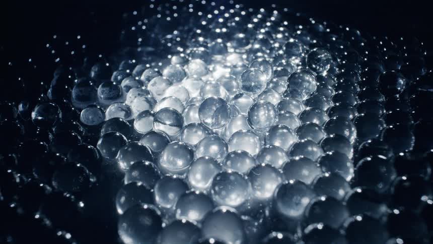 A close up of hydrated spheres