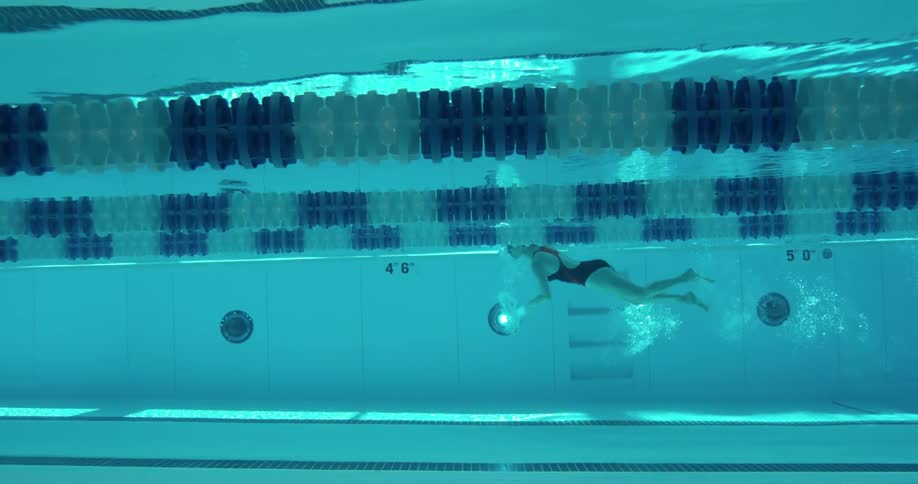 A woman is swimming in the pool