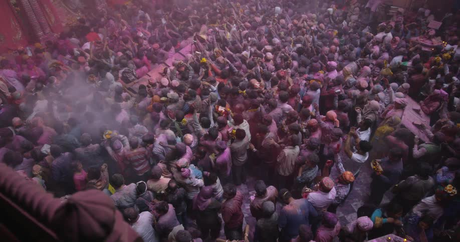 People are moving around together in a large group below
