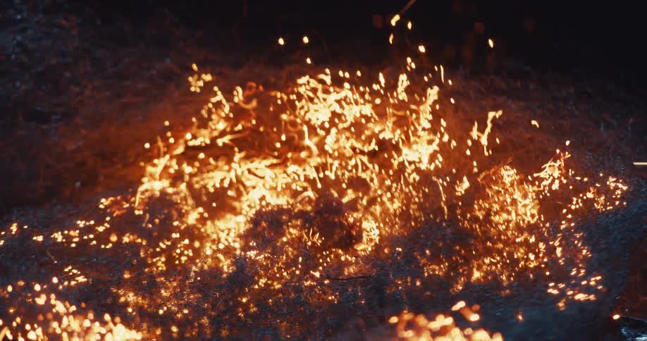 A view of fire outdoors