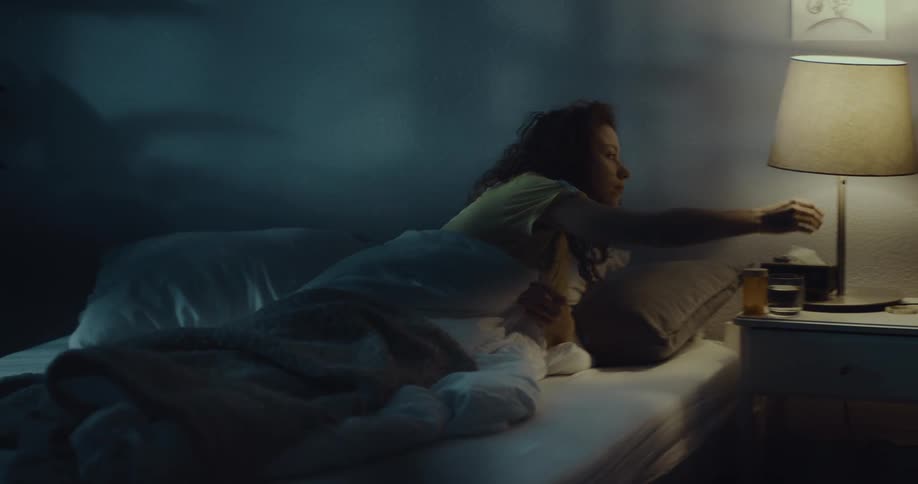 A woman goes to bed