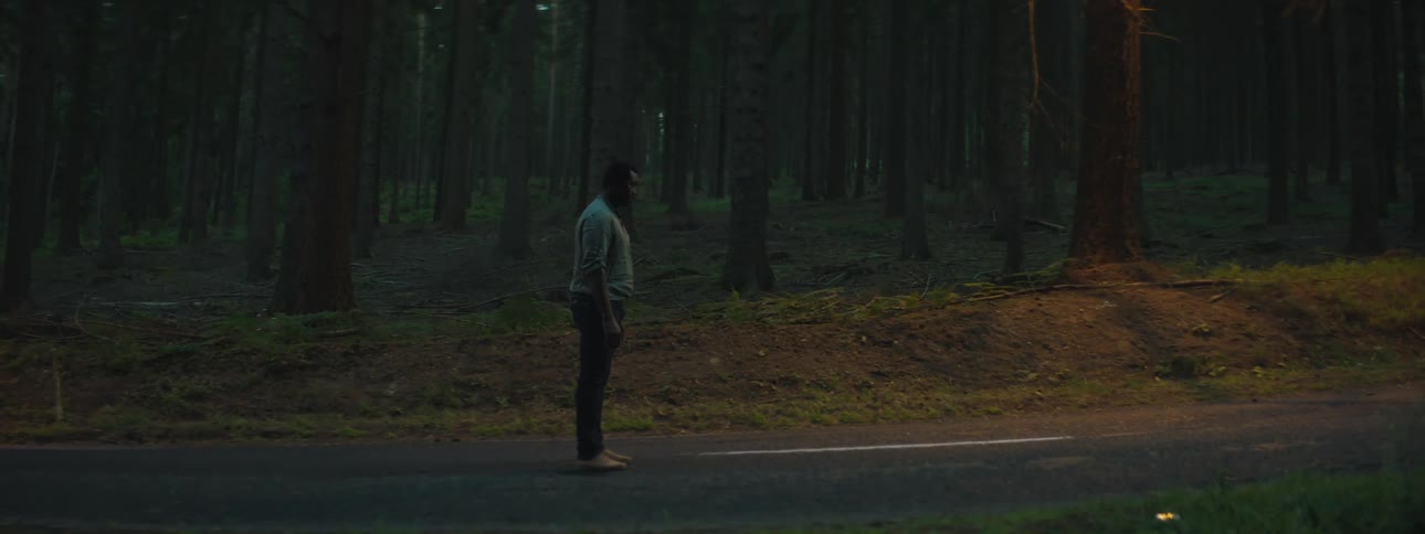 A man is standing in the middle of the road