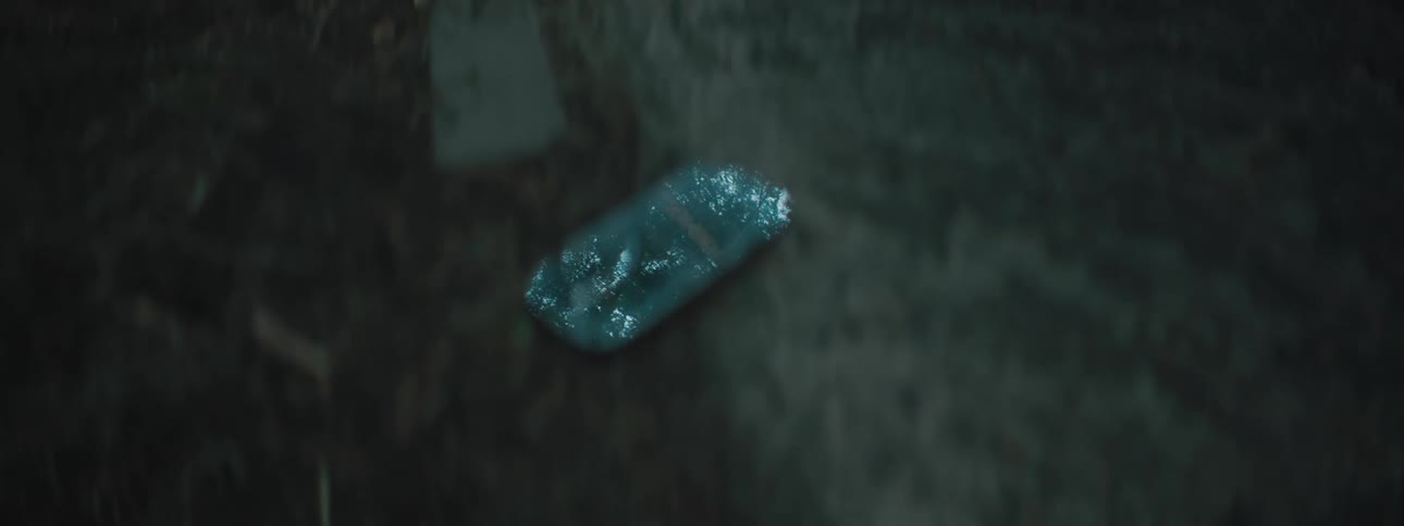 A piece of broken glass lying on dirt outside