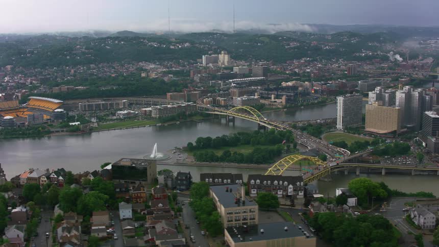 A river through a city during the day
