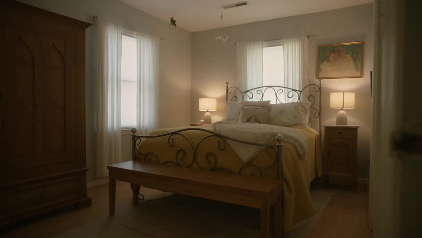 A large bed is in the bedroom