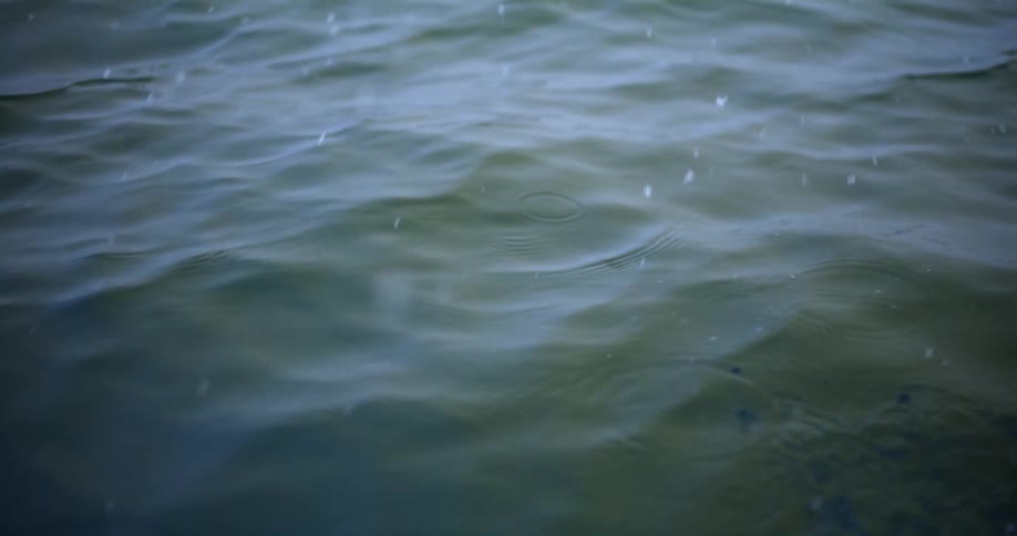 Heavy drops of rain fall into the sea