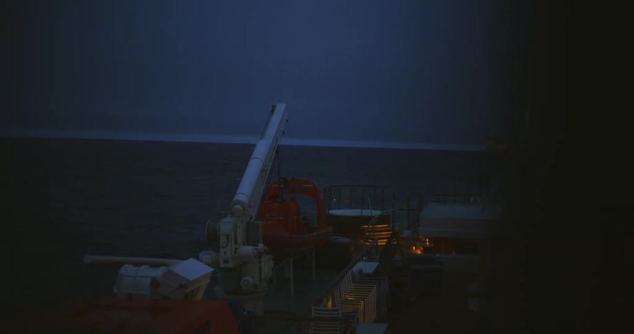 The ship is traveling in the ocean