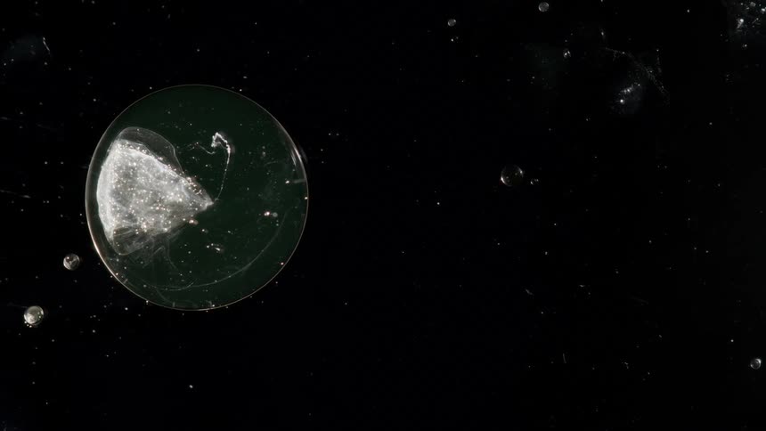 Clear orbs with jewel shaped interiors float through the sky