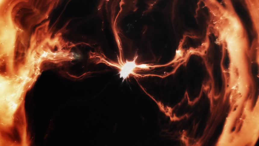 Close up view of a planet in space is displayed