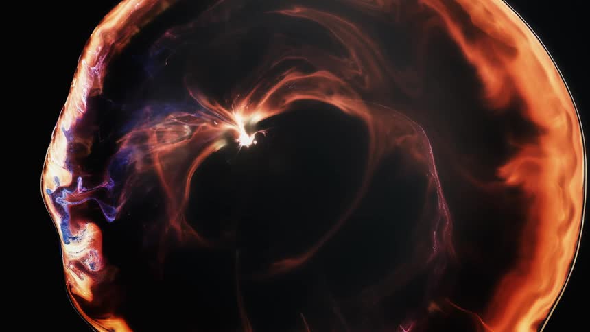 Round red and white circle spreads in the blackness