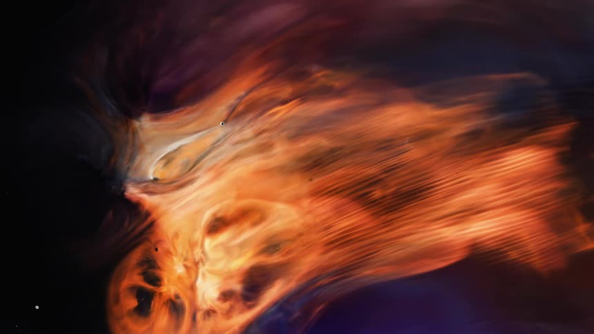 Red flames burn in a fire in the dark
