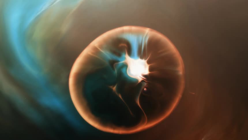 Visual effect of a moving cloud of dark ocher liquid ink flowing in slow waves
