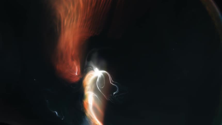White objects expand inside a bubble as it grows across an orange and black organic environment