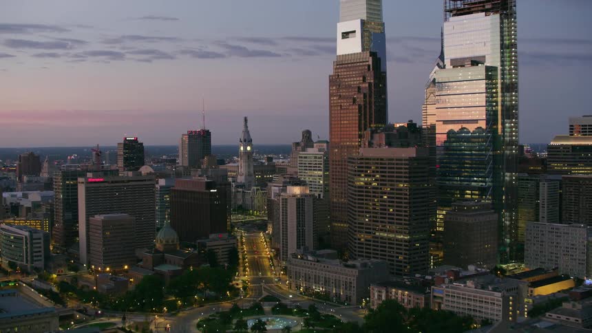 A view of cities at sunset