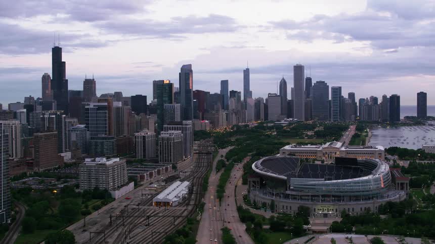 The stadium is on the side of the city