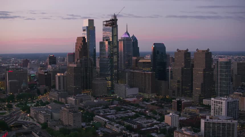 An aerial view of buildings in a city