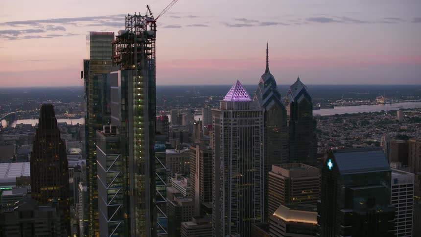 The city is full of tall buildings