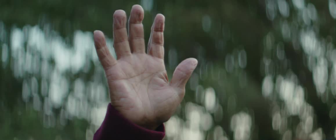An old man holds up his hand to feel the strong wind he and his granddaughter laugh and smile