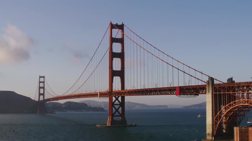 Aerial view of the san francisco suspension bridge at evening