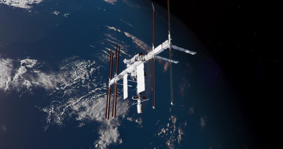 A space station is orbiting the earth