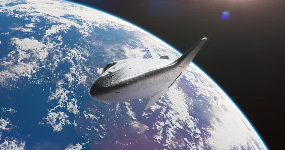 The space ship is floating outside earth