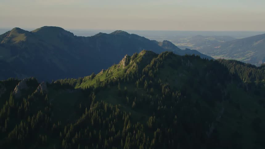 Aerial view of the peaks on a mountain range at morning