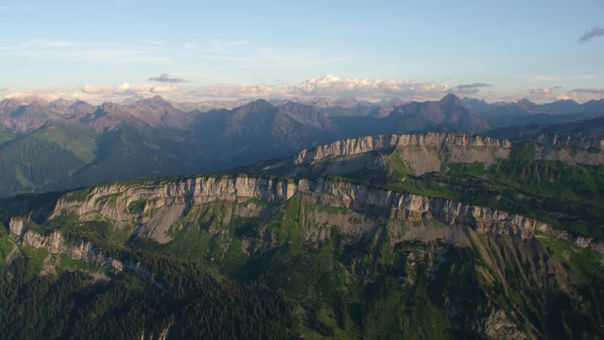 Aerial view of mountain ranges and valleys