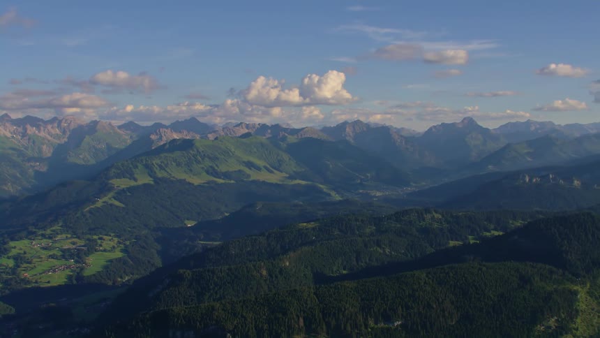 Aerial view of green mountain ranges