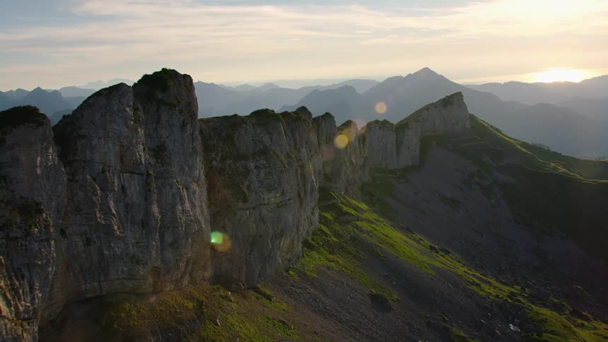 An aerial view of a mountain range