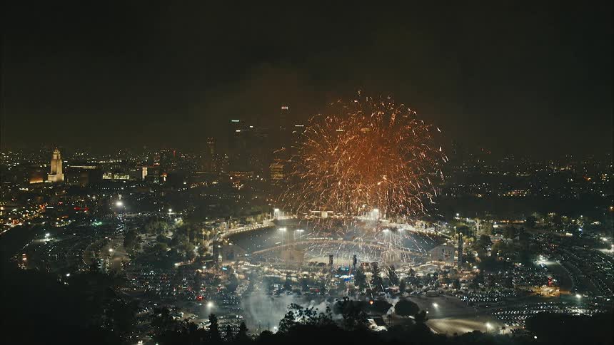 Los Angeles celebrates the 4th of July with fireworks over a stadium