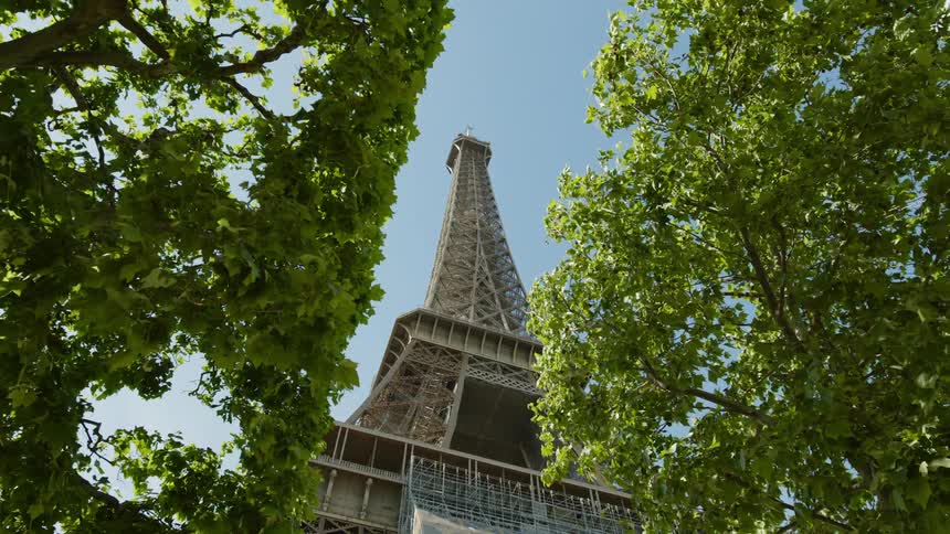 View of eiffel tower with a wroughtiron lattice tower on the champ de mars in paris