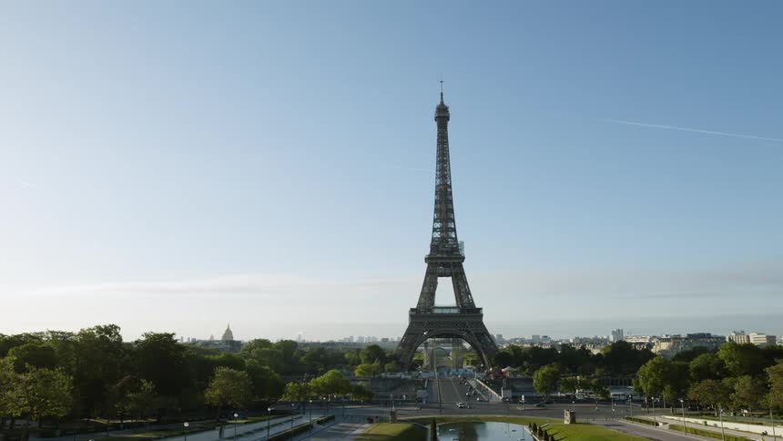 The view is of the eiffel tower in the city area