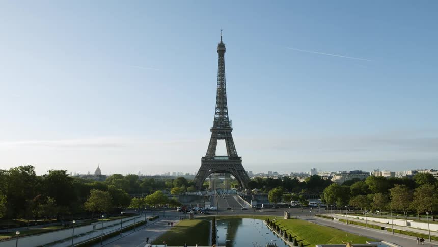 The eiffel tower on the champ de mars in paris at morning