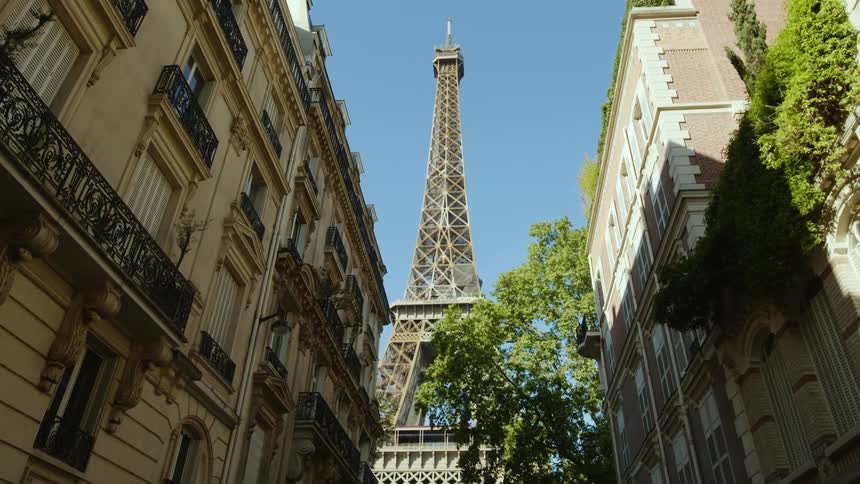 View of eiffel tower with a wroughtiron lattice tower on the champ de mars in paris