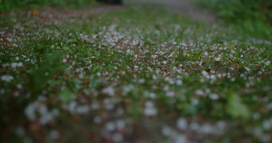 Small hail is falling in slow motion