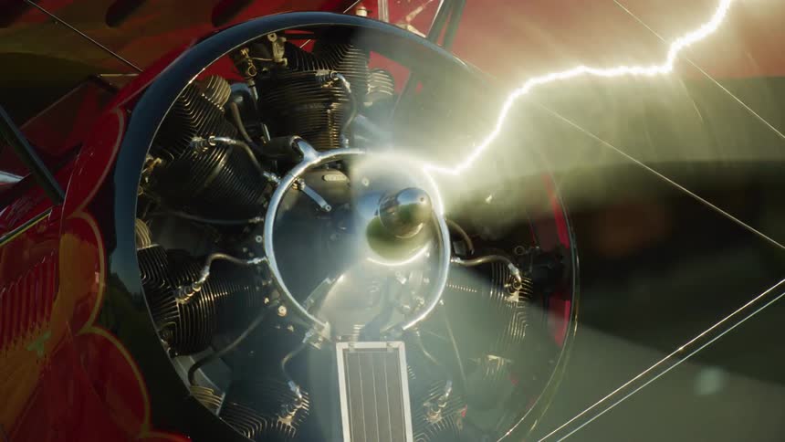 Streaks of lighting are created by a fast moving drum fan