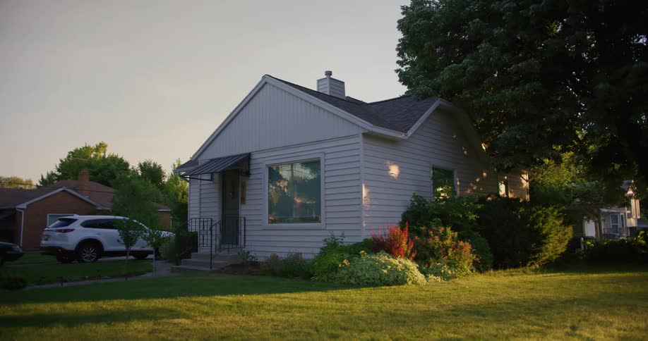 The grass in the yard is green