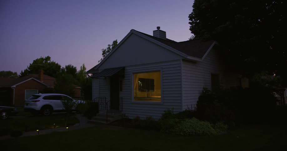 There is a small home around the forest area at night time
