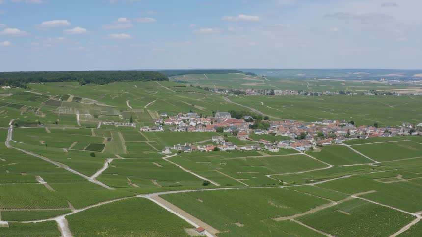 Aerial view of houses in a rural area is displayed