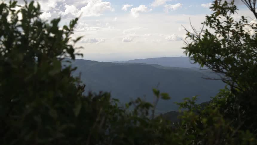 Mountains and trees on a partly cloudy day