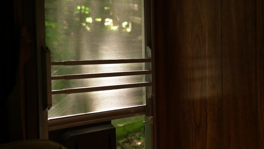 Light shines through a screen window